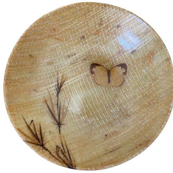 Vintage MCM Fiberglass Serving Bowl & Dishes Butterfly Yellow Tan Set - Picture 4 of 10